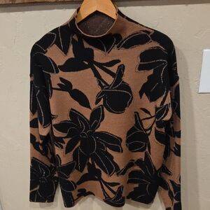 Tahari Womens Black, Brown and Gold Mock Neck Sweater Size MED